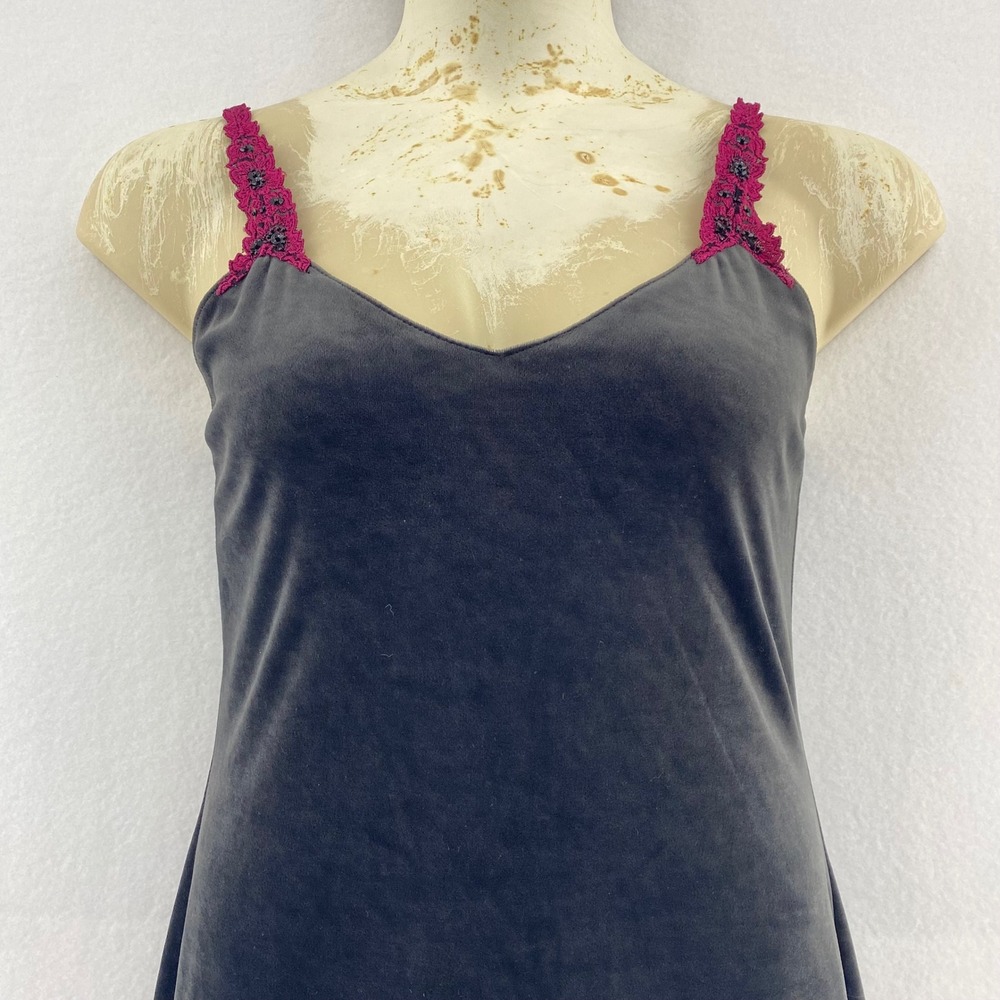 Gilligan OMalley Black Velvet Slip Lingerie S Lace Strap 90s Grunge Whimsigoth